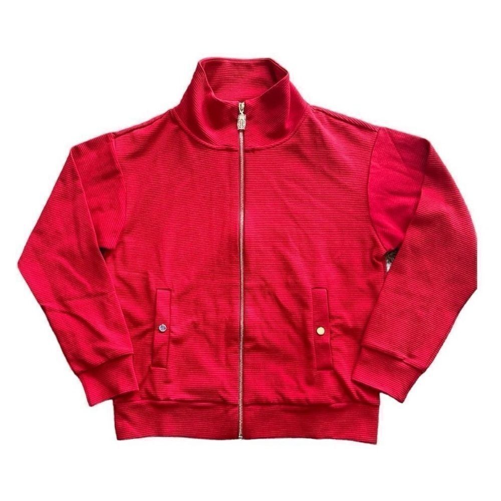 Tommy Bahama Knit Ottoman Zip Up Jacket Tango Red Pineapple Zipper Pull XS NWT